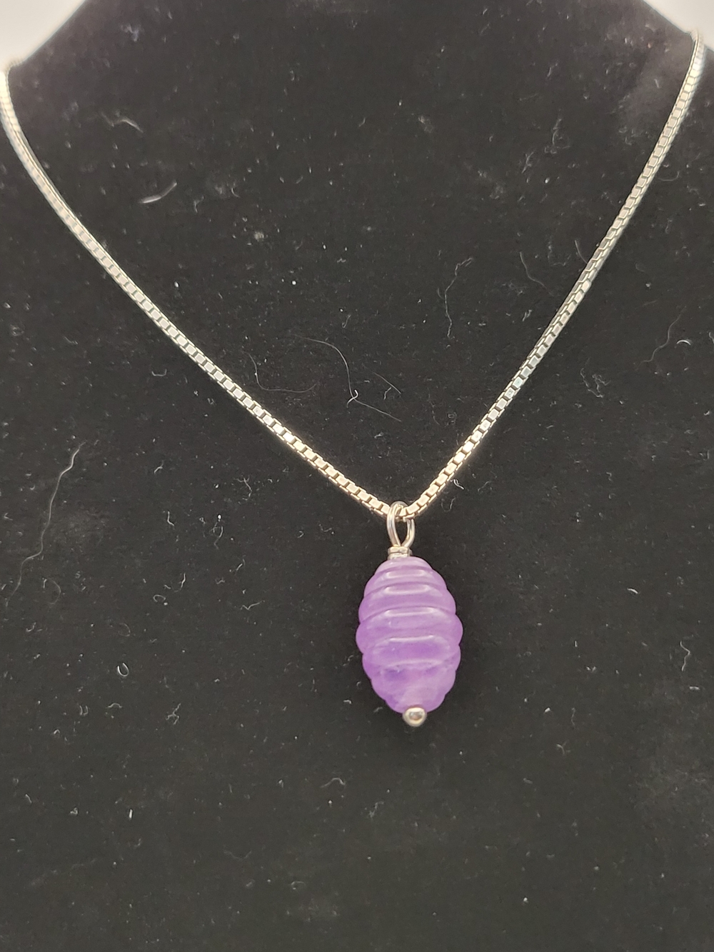 Silver Necklace with Amethyst Carved Bead Pendant
